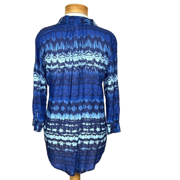 Vintage America Women’s Button Up Blue Tunic With Ink Blot Pattern Small… - Picture 9 of 15